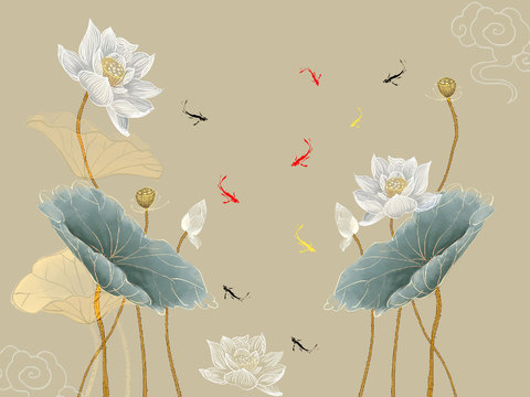  中式壁画 中式装饰画 花鸟鱼虫  挂画 