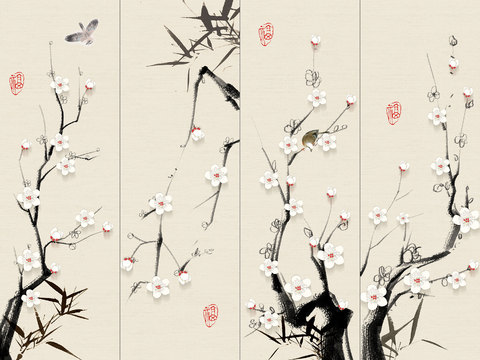  中式壁画 中式装饰画 花鸟鱼虫 挂画 