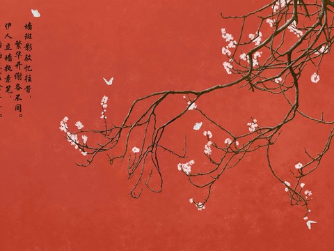  中式背景壁纸壁画硬包贴图 