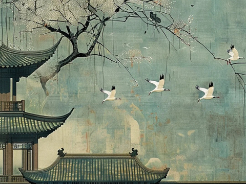  中式背景壁纸壁画硬包贴图 