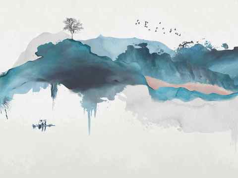  中式背景壁纸壁画硬包贴图 