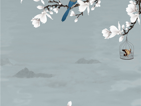  中式壁纸 中式装饰画 花鸟鱼虫 挂画 高清图 