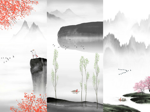  中式山水壁纸  中式装饰画  挂画 高清图 