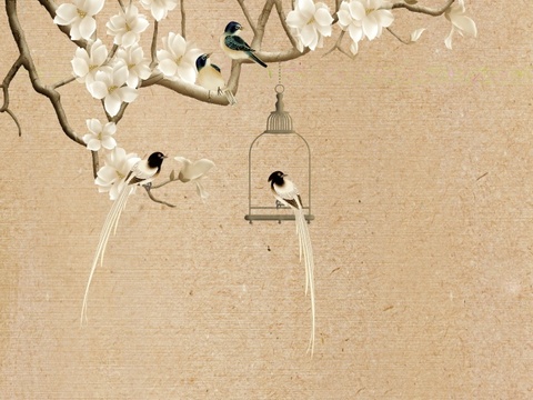  中式壁纸 中式装饰画 花鸟鱼虫 挂画 高清图 