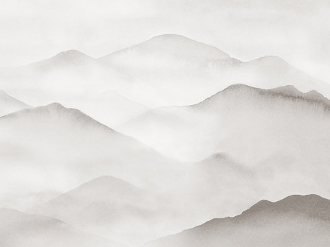  新中式山水壁纸  中式装饰画圆画 挂画 