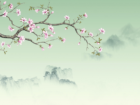  新中式山水壁纸  中式装饰画圆画 挂画 