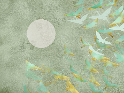  新中式山水壁纸  中式装饰画圆画 挂画 