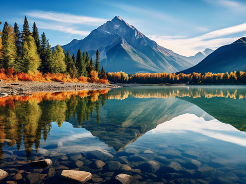  高清山脉湖泊映衬的风景 