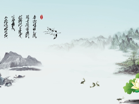  中国风意境山水画 