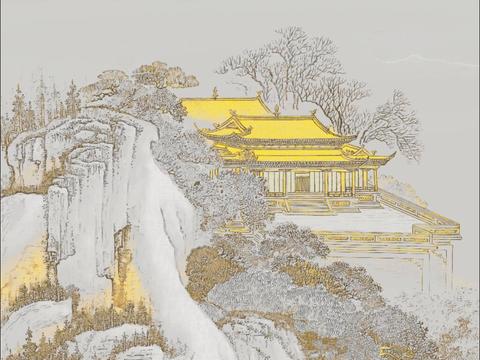  新中式山水建筑壁画 