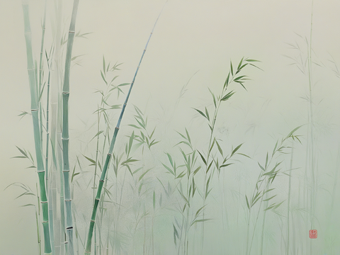  新中式竹子壁画 