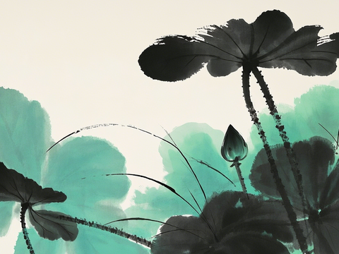  新中式荷花壁画 