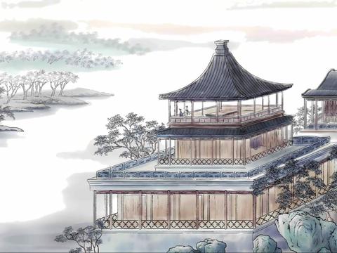  新中式建筑壁画 