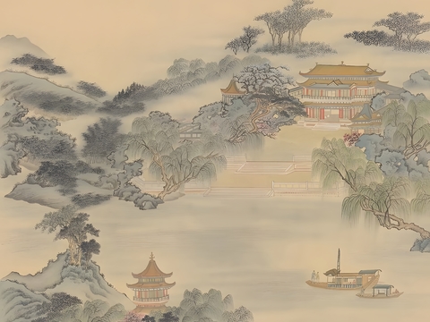  中式古画硬包图案贴图 