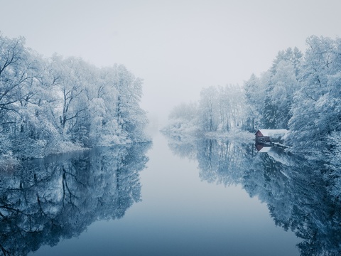 高清雪景湖泊森林贴图 
