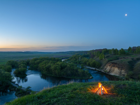  自然风景 夜景天空 篝火 