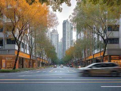  高清城市白天街道外景 