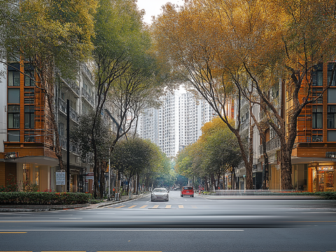  高清城市白天街道外景 