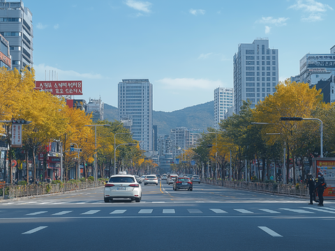  高清城市白天街道外景 