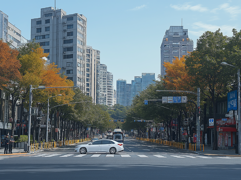  高清城市白天街道外景 