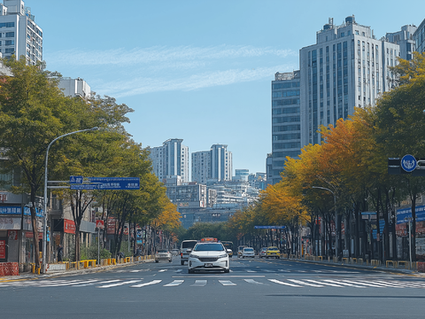  高清城市白天街道外景 