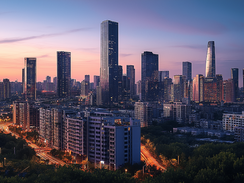  高清城市傍晚夜景 