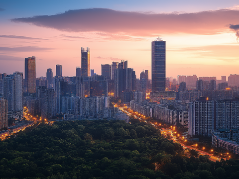  高清城市傍晚夜景 