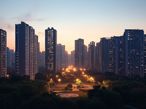  高清城市傍晚夜景 