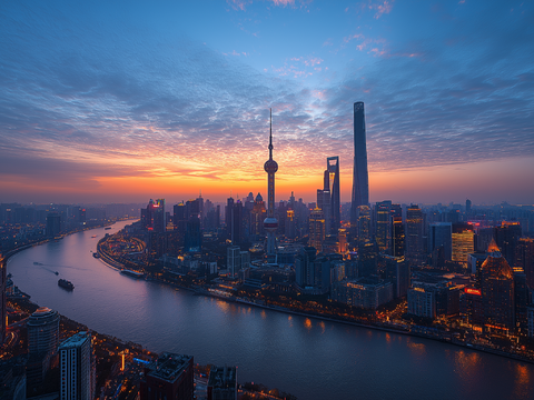  高清城市傍晚夜景 