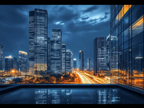  高清城市傍晚夜景 