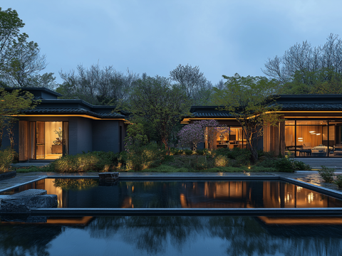  高清园林景观夜景 