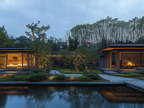  高清园林景观夜景 