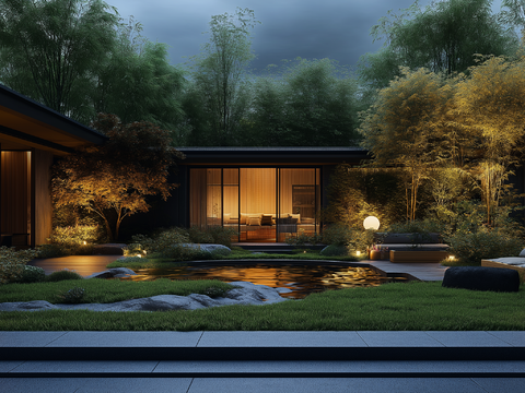  高清园林景观夜景 