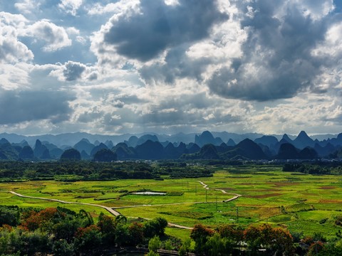  自然风景 山脉农田 
