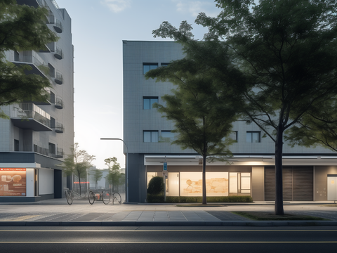 高清街道马路商业街白天外景贴图 