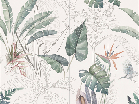  热带雨林植物印花艺术砖 