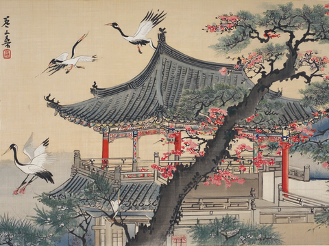  新中式中式挂画 水墨画 国画 建筑 中国风 