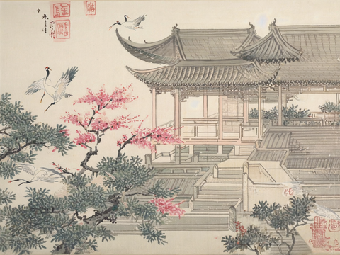  新中式中式挂画 水墨画 国画 建筑 中国风 