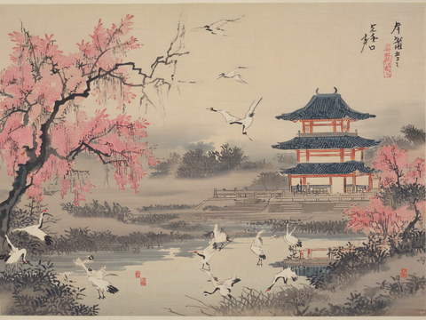  新中式中式挂画 水墨画 国画 建筑 中国风 