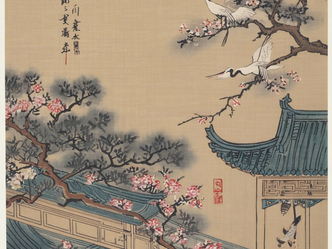  新中式中式挂画 水墨画 国画 建筑 中国风 