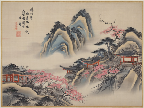  新中式中式挂画 水墨画 国画 建筑 中国风 