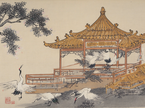  新中式中式挂画 水墨画 国画 建筑 中国风 