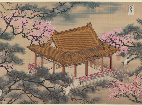  新中式中式挂画 水墨画 国画 建筑 中国风 