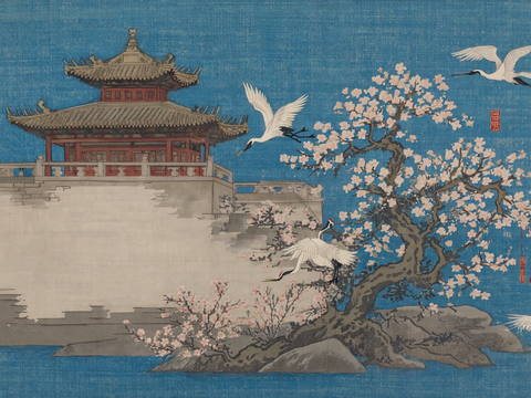  新中式中式挂画 水墨画 国画 建筑 中国风 