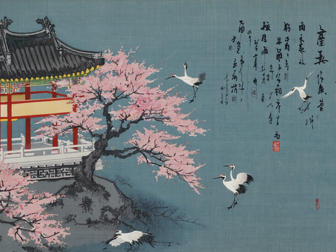  新中式中式挂画 水墨画 国画 建筑 中国风 