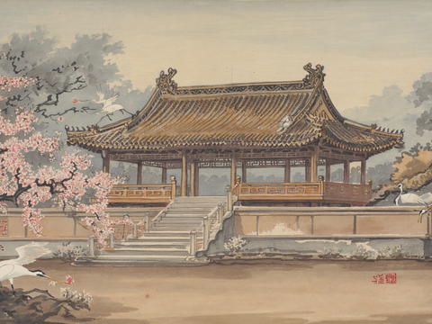  新中式中式挂画 水墨画 国画 建筑 中国风 