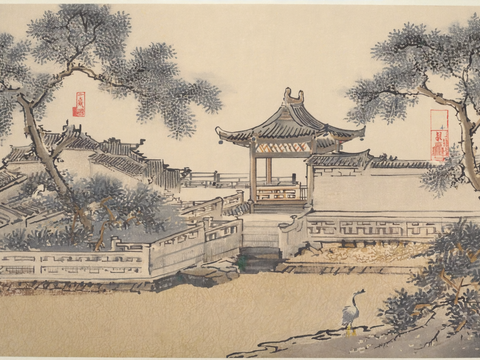  新中式中式挂画 水墨画 国画 建筑 中国风 