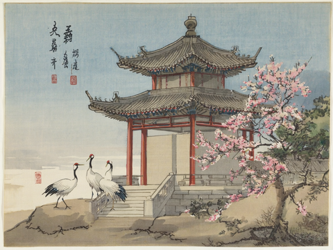  新中式中式挂画 水墨画 国画 建筑 中国风 