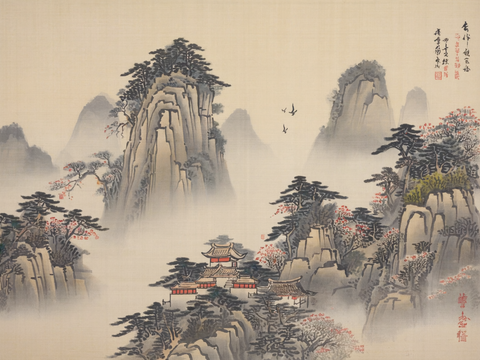  新中式中式挂画 水墨画 国画 建筑 中国风 