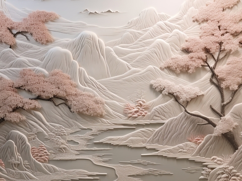  现代壁纸 现代壁画 中式壁画 风景刻画 